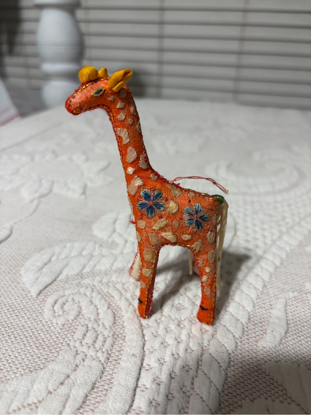 Vintage Pier 1 Handmade Orange Embroidered Giraffe ornament made in india